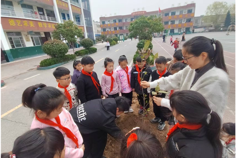 安徽省阜阳市阜南县于集乡北京律师希望小学关工委开展“我与小树共成长”主题植树节活动